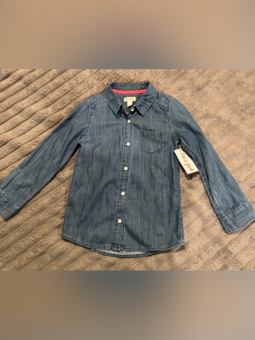 CAT & JACK DENIM BUTTON SHIRT GIRL 5T MEDIUM WASH NEW TAGS JEAN 100% COTTON